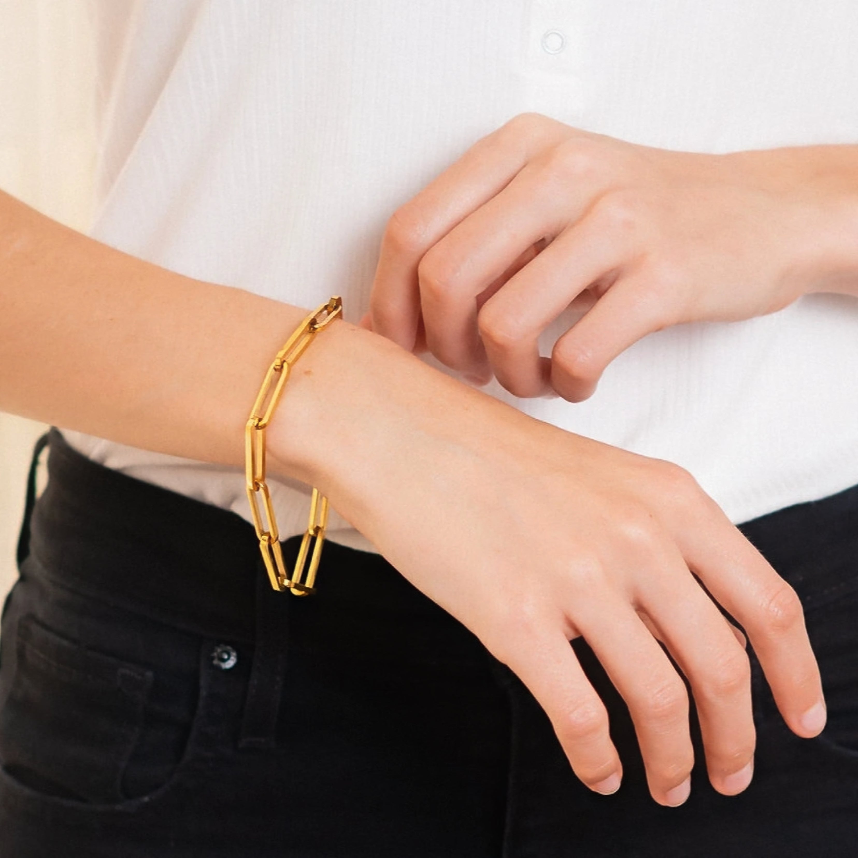 Asta Gull Papirklips Armbånd med Kjede