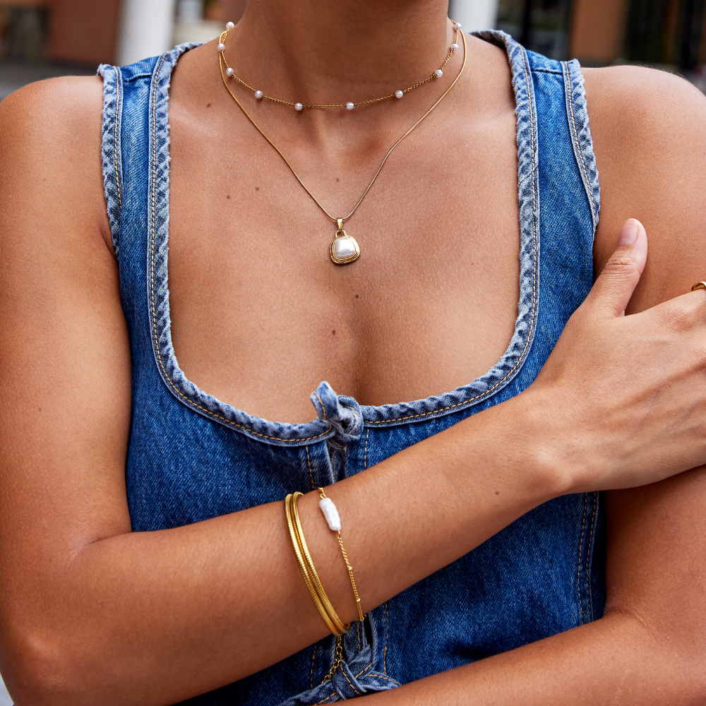 Elfenben Perle Pendel Necklace
