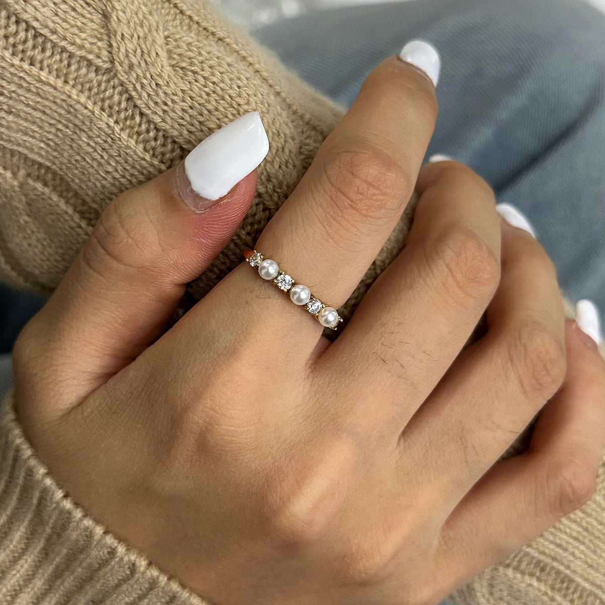 Keisha Diamond and Pearl Elegance Ring