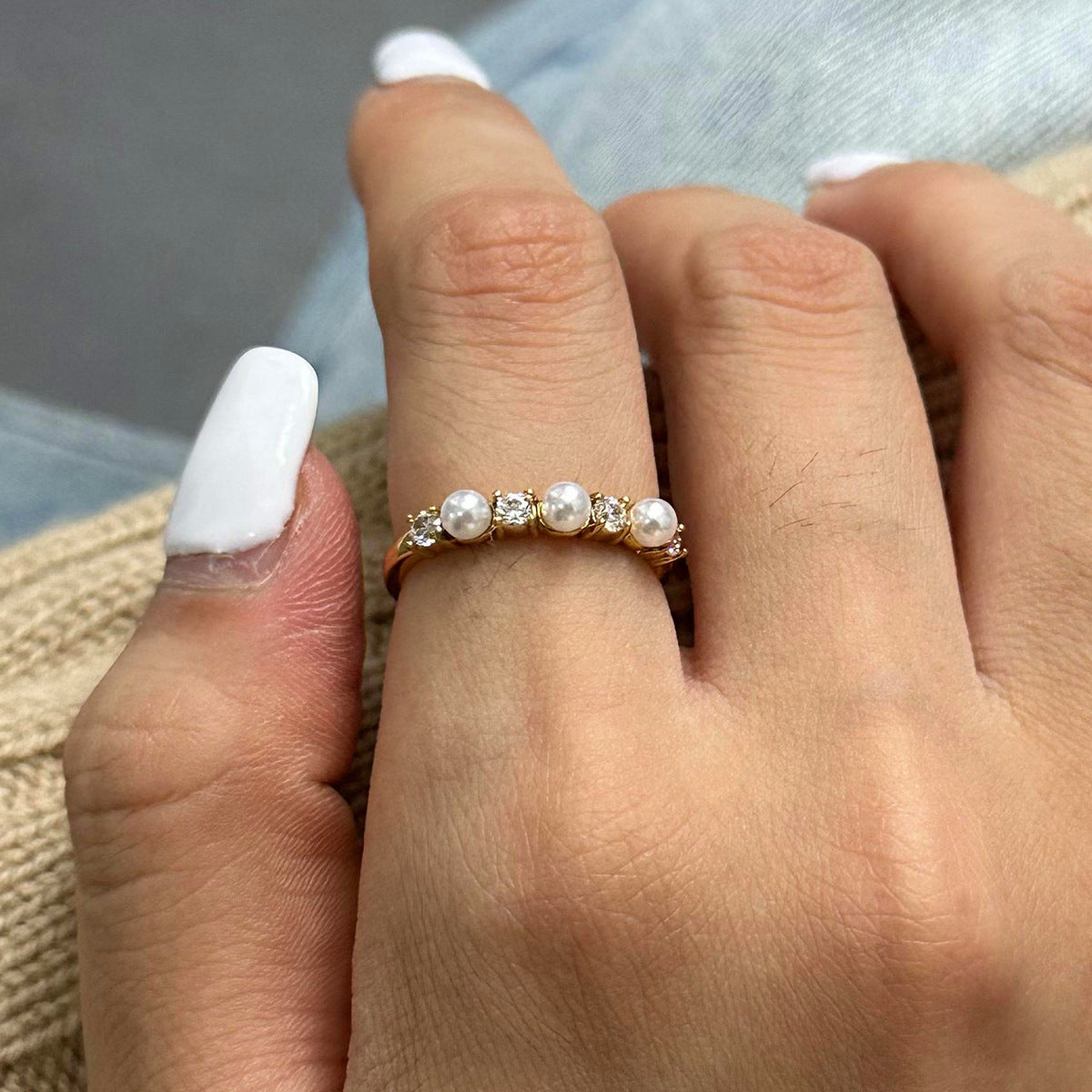 Keisha Diamond and Pearl Elegance Ring