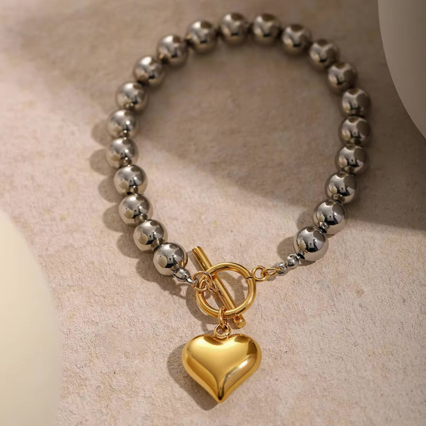 Alicia Chunky Pearl Heart Bracelet