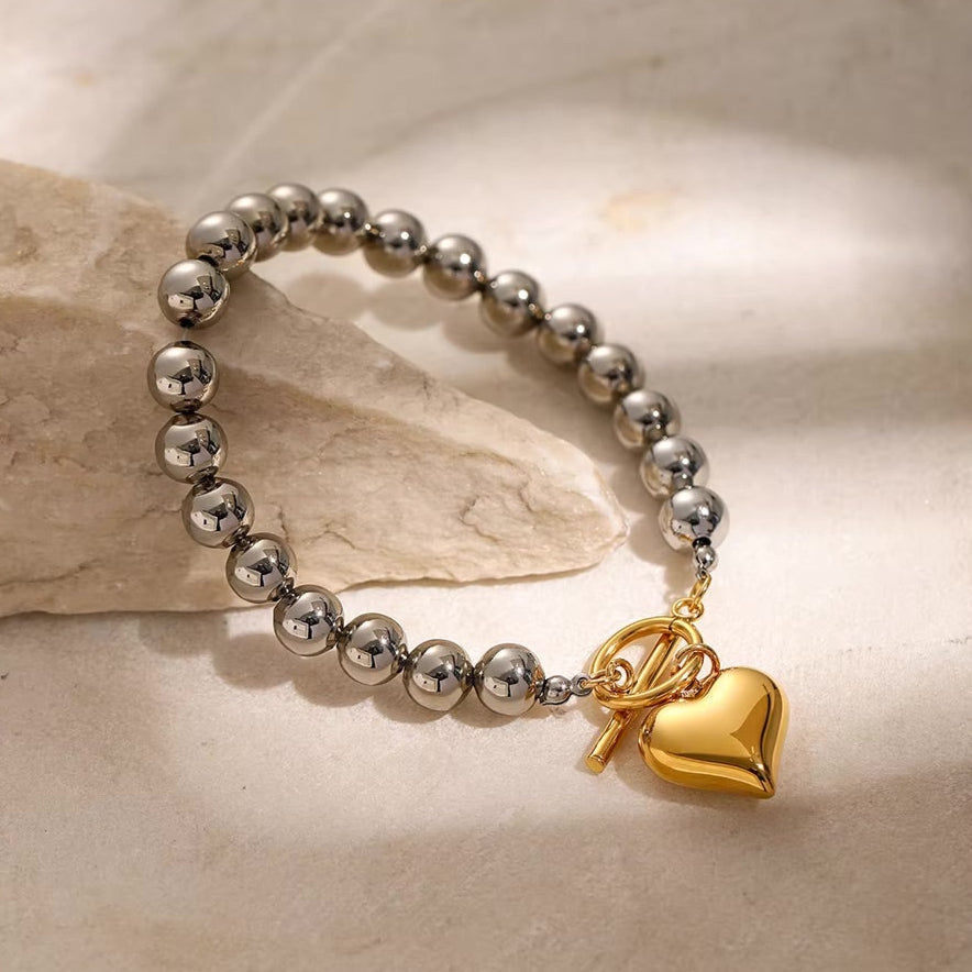 Alicia Chunky Pearl Heart Bracelet