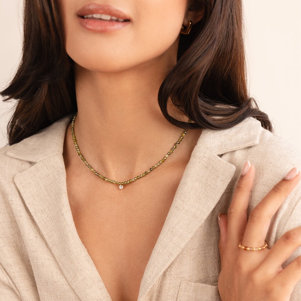 Grønn Peridot Perle Halskjede