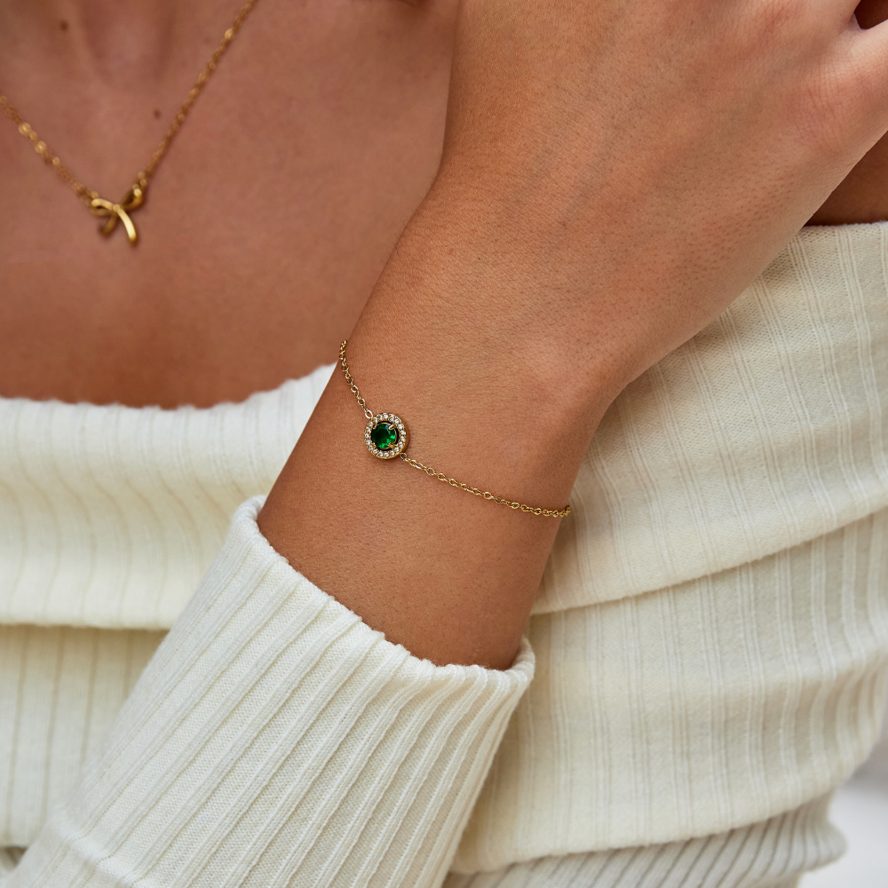 Grønn Smaragd Krystall Armbånd