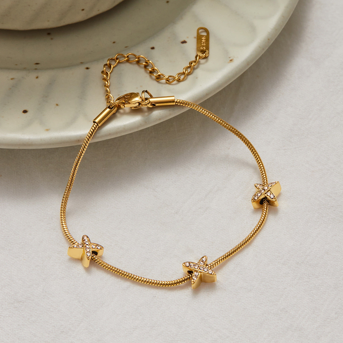 Brienne Diamond Cross Herringbone Bracelet
